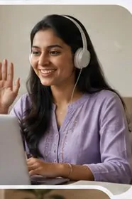 Client greeting therapist on an online call